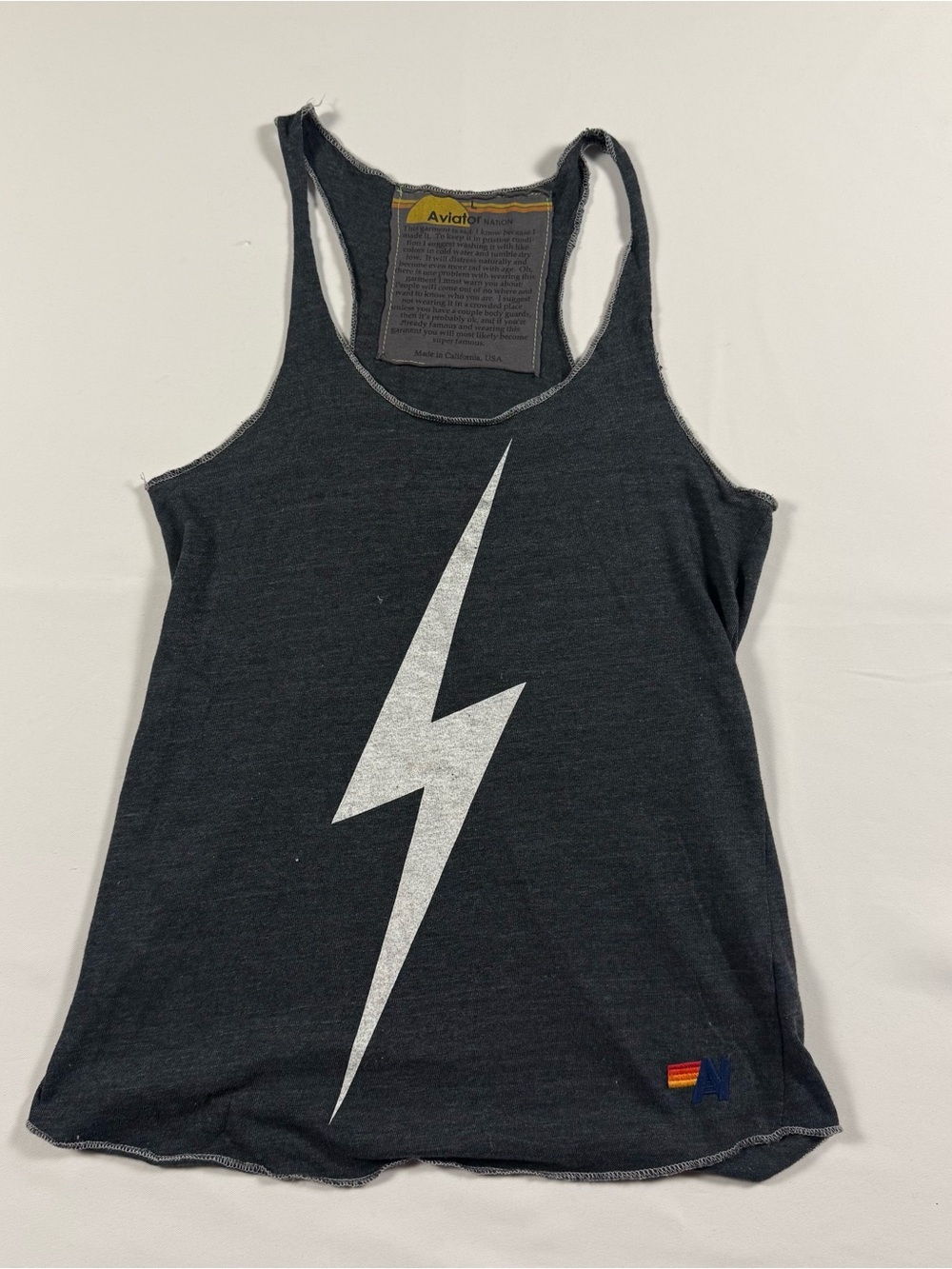 Aviator Nation Black Tank with Silver Lightning Bolt